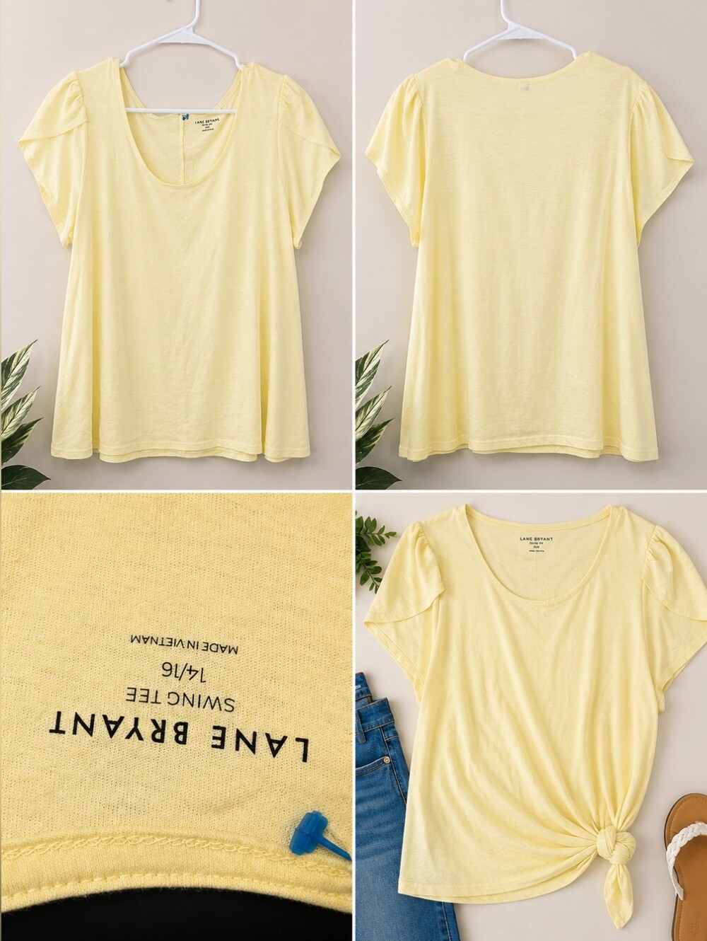 Lane Bryant Pale Yellow Scoop Neck Swing Tee